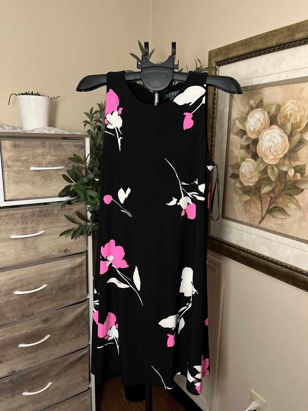 Lauren Ralph Lauren Black Pink Floral Sleeveless Dress Size 12